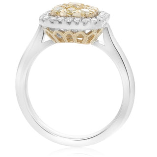 18K 2 Tone Gold Princess Cut / Square-shaped Natural Fancy Yellow and White Diamond Cluster Ring
