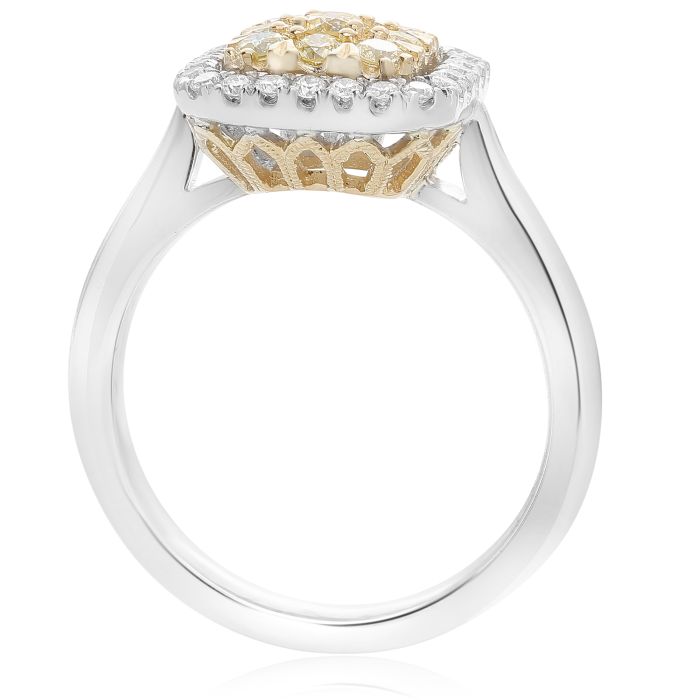 18K 2 Tone Gold Princess Cut / Square-shaped Natural Fancy Yellow and White Diamond Cluster Ring