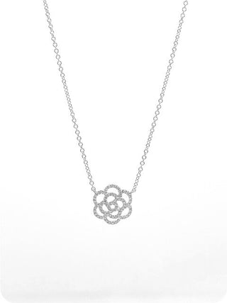 Collar de diamantes florales de oro blanco de 14 quilates de 0,14 quilates - 18 pulgadas