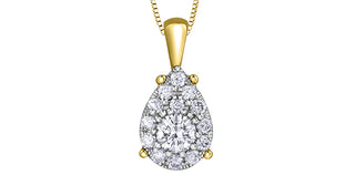 Collar en forma de pera con racimo de diamantes de 0,222 quilates de oro amarillo y blanco de dos tonos de 10 quilates - 18 pulgadas