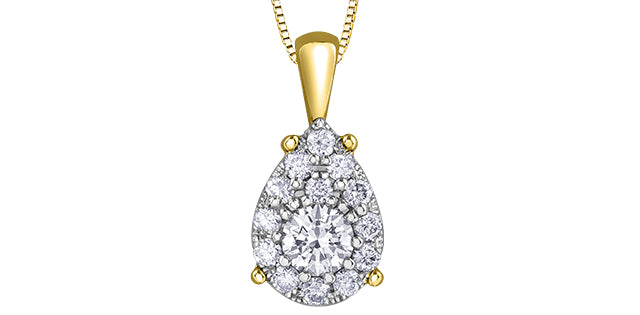 10K Two Tone Yellow and White Gold 0.222cttw Diamond Cluster Pear Shaped Necklace - 18 Inches