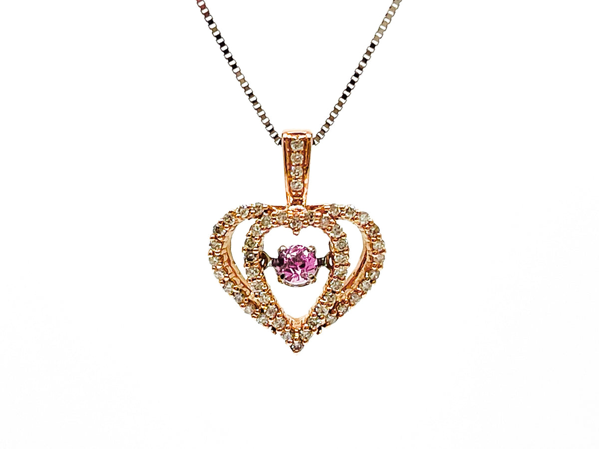10K Rose &amp; White Gold Pink Sapphire and Diamond 0.17cttw Necklace,18&quot;