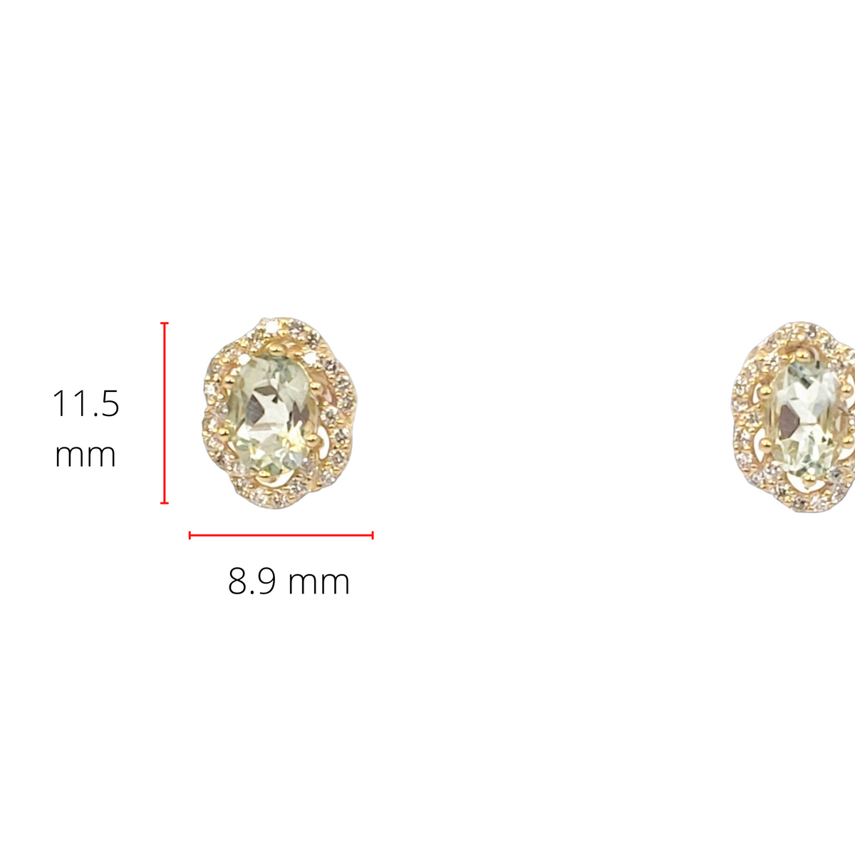 10K Yellow Gold Prasiolite / Green Amethyst and Diamond Earrings