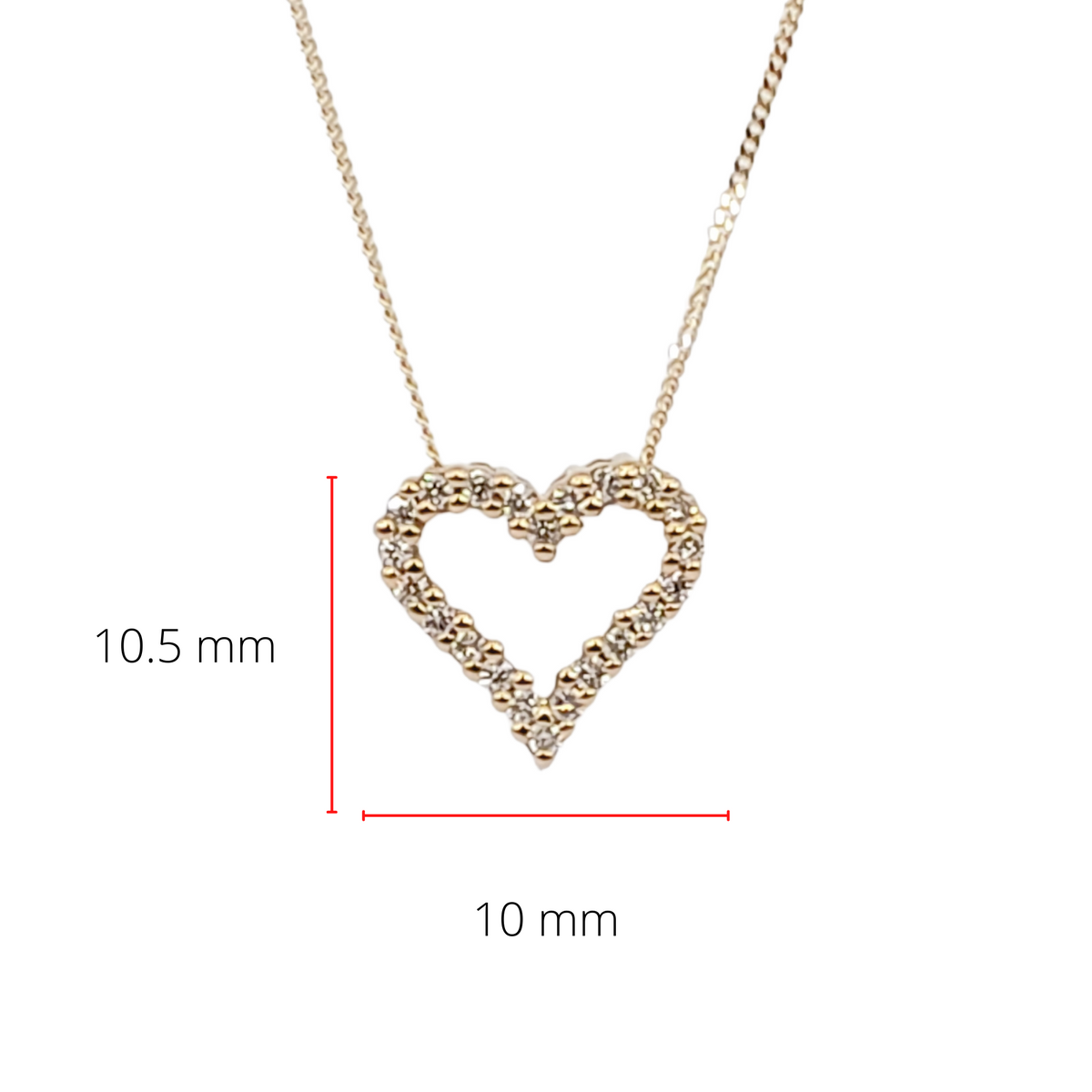 Colgante en forma de corazón con diamantes de 0,125 quilates en oro amarillo de 10 quilates, 18&quot;