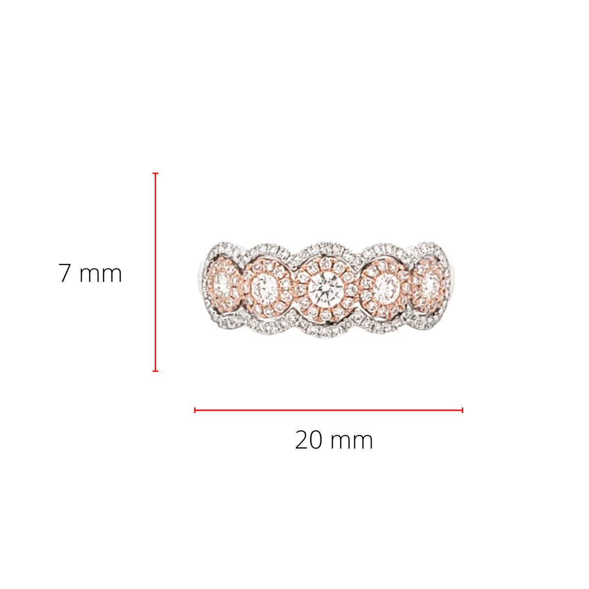 Anillo con halo de diamantes de 0,66 quilates en oro blanco y rosa de 14 quilates, talla 6