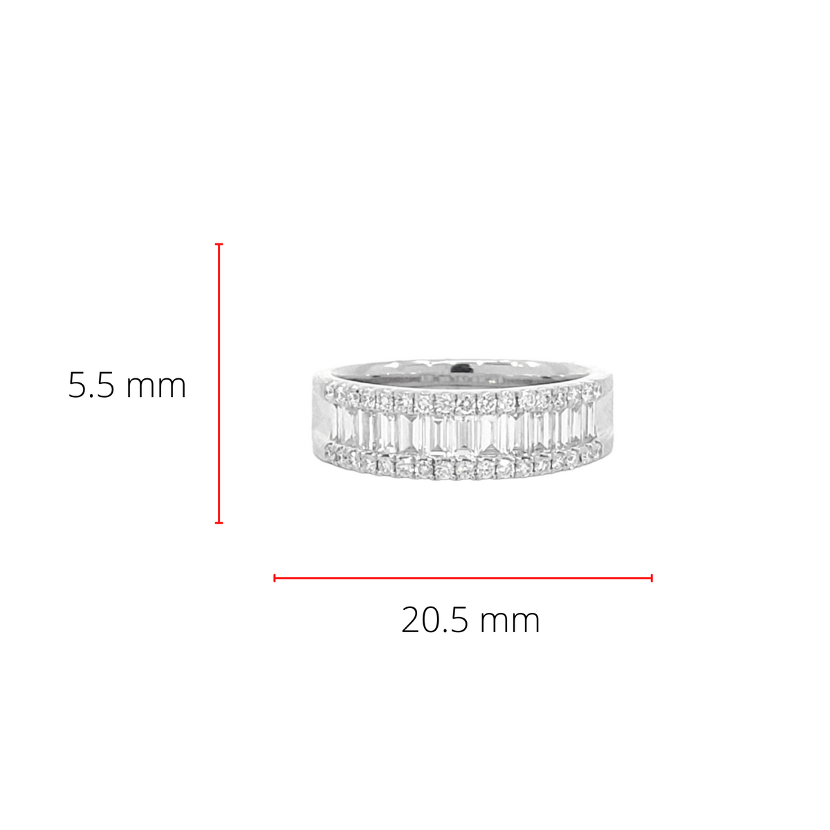 Anillo de diamantes redondos y de talla baguette de 0,97 quilates en oro blanco de 14 quilates, talla 6