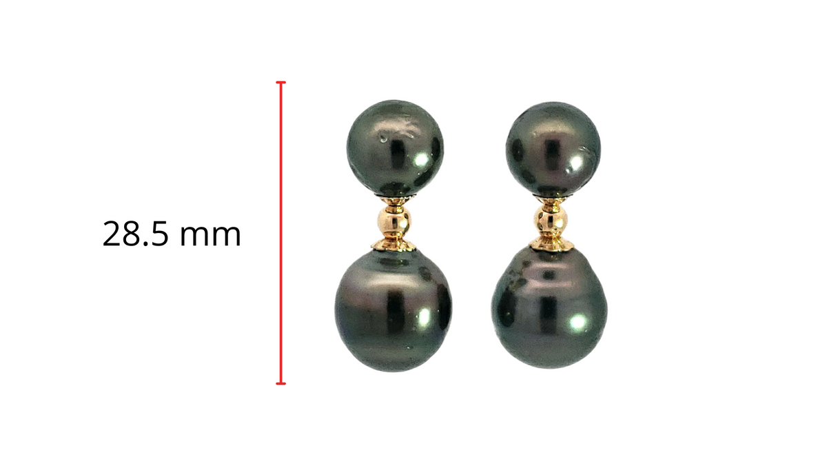 14K Yellow Gold 10-13mm Tahitian Pearl Dangle Earring