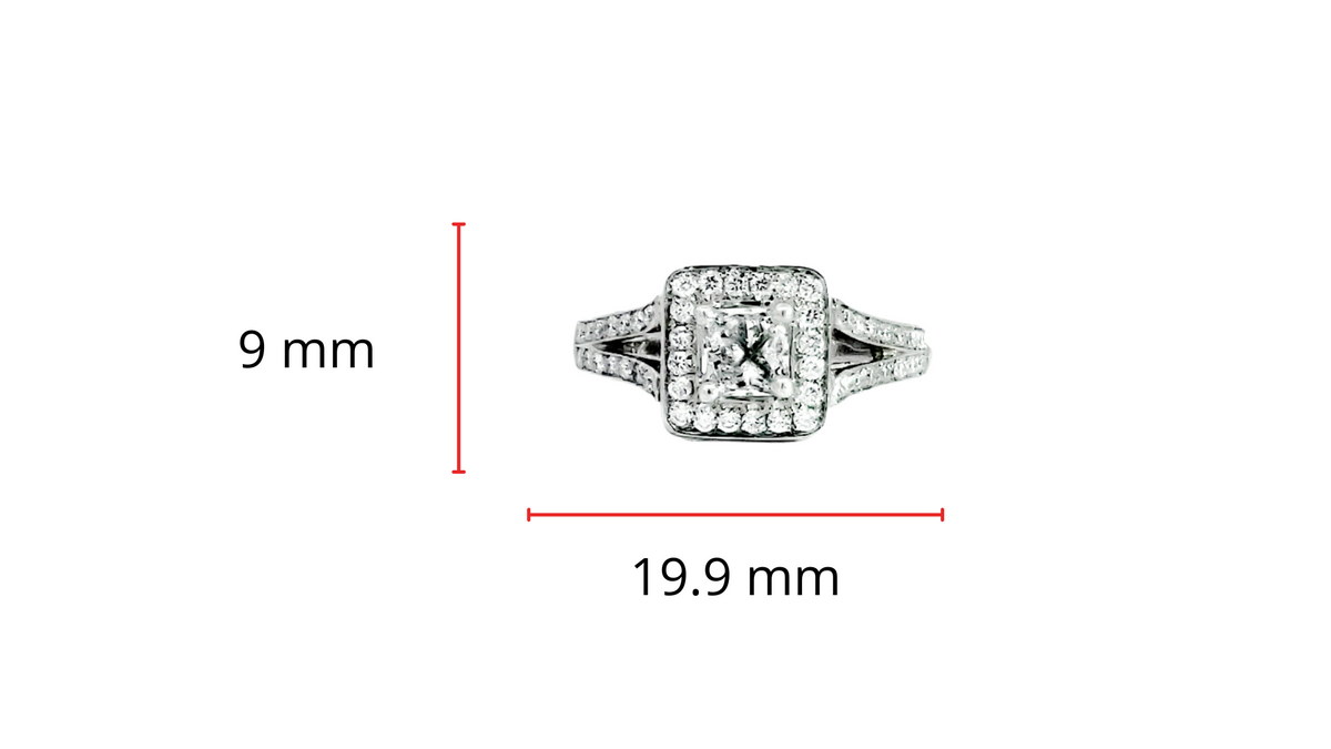 14K White Gold 0.87cttw Princess Cut Diamond Halo Engagement Ring