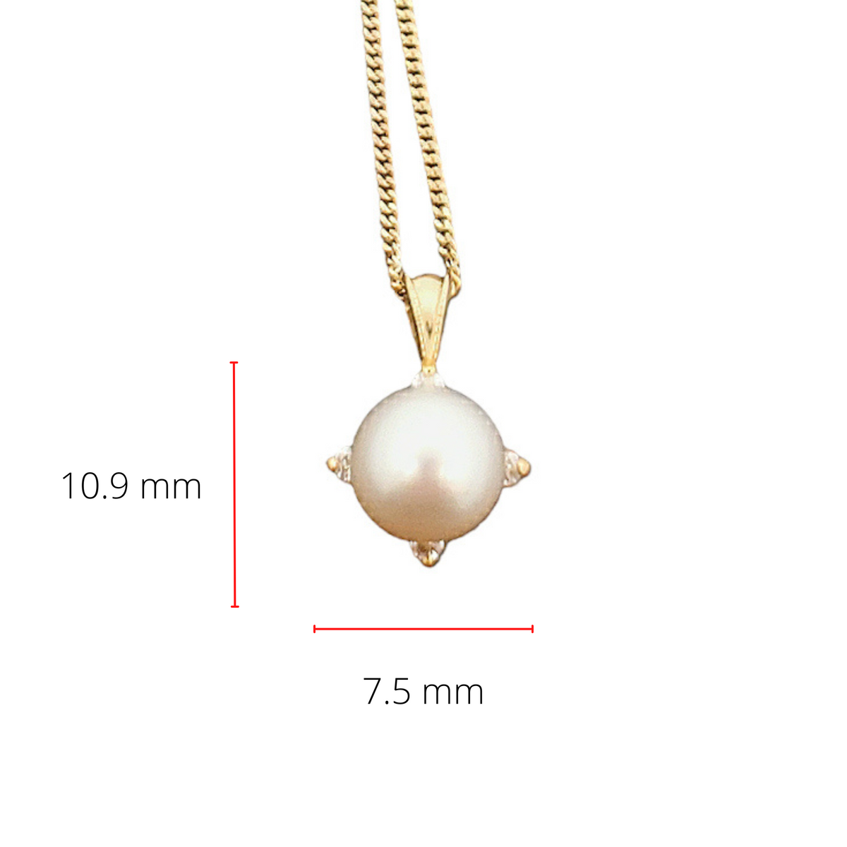 10K Yellow Gold Cultured Pearl and Diamond Pendant - 18&quot;