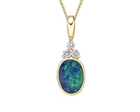 10K Yellow Gold 5mm x 7mm Australian Opal Doublet and 0.065cttw Diamond Necklace - 18 Inches