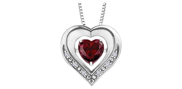 Silver Created Ruby Heart Shape  6x6mm &amp; Diamond 0.03cttw Necklace 18&quot;