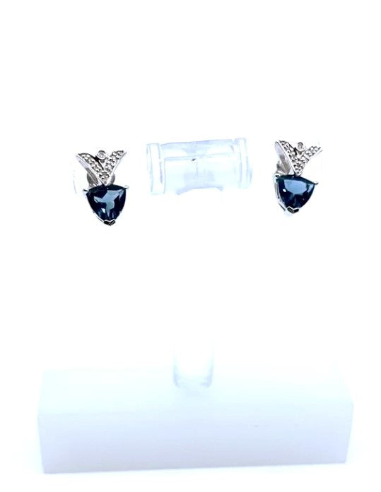 10K White Gold 6mm Trillion Cut London Blue Topaz and 0.042cttw Diamond Earrings