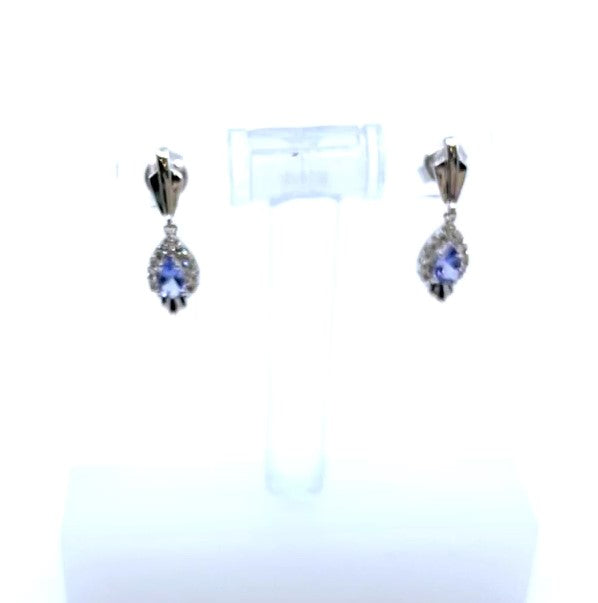 10K White Gold Tanzanite &amp; 0.065cttw Diamond Earrings