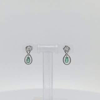 10K White Gold Oval Cut Emerald Stud Earrings