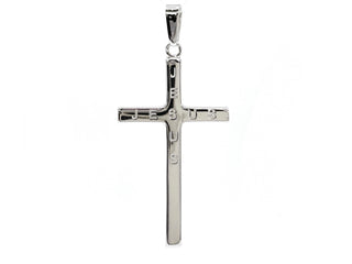 925 Sterling Silver 40mm x 21mm Hollow Cross Charm with "JESUS" Engraved