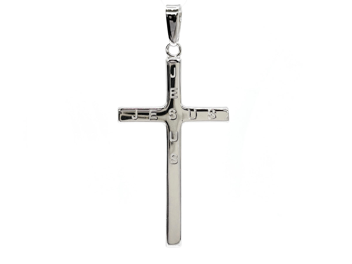 925 Sterling Silver 40mm x 21mm Hollow Cross Charm with &quot;JESUS&quot; Engraved