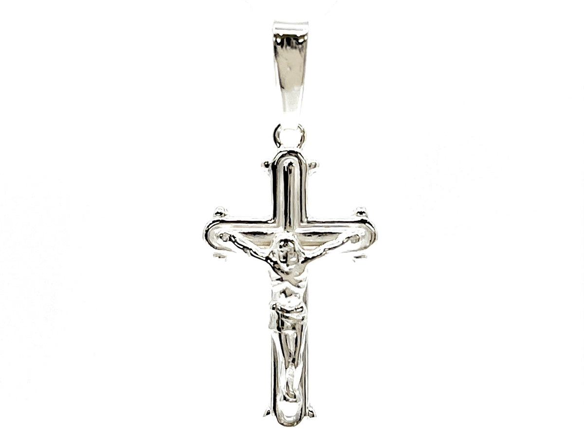 Dije de cruz de crucifijo hueco de plata de ley 925, 23 mm x 13 mm, pequeño