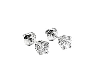 Aretes solitarios de diamantes cultivados en laboratorio de 0,75 quilates de oro blanco de 14 quilates con cierre de rosca
