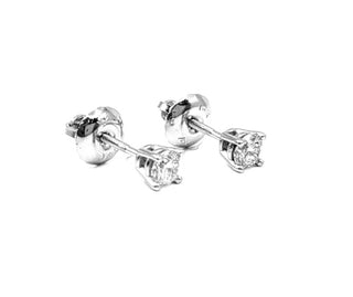 Aretes solitarios de diamantes cultivados en laboratorio de 0,40 quilates de oro blanco de 14 quilates con parte posterior de rosca