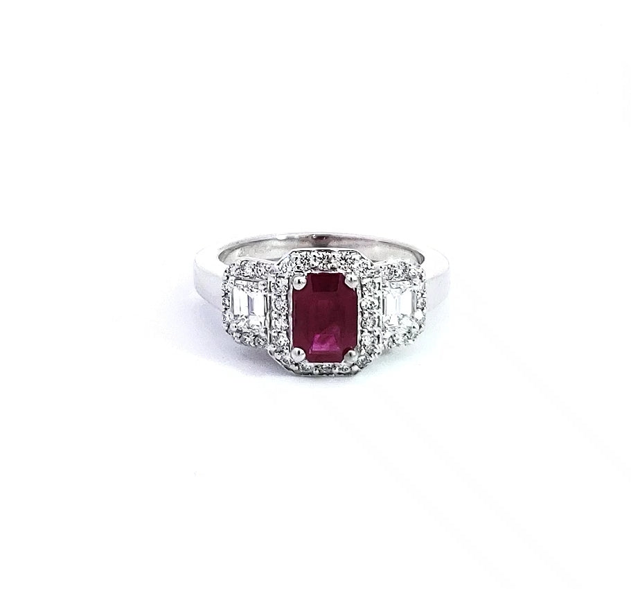 14K White Gold 1.10cttw Ruby and 0.94ttw Diamond Ring - Size 7