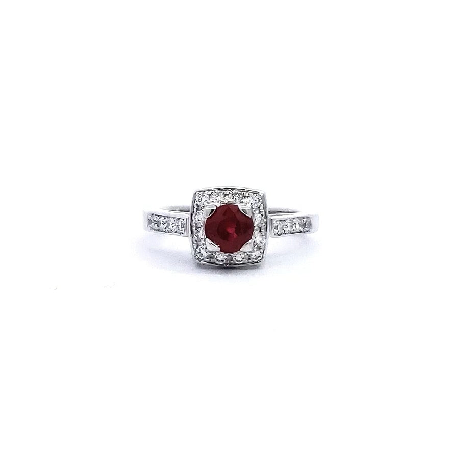 14K White Gold 0.75cttw Ruby and 0.35ttw Diamond Ring - Size 7