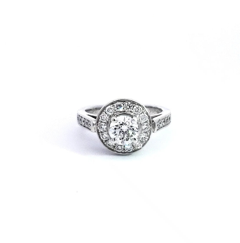 14K White Gold 1.59cttw Diamond Halo Engagement Ring, Size 6.5
