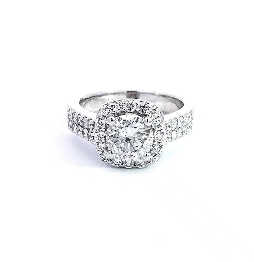14K White Gold 2.09cttw Diamond Halo Engagement Ring, Size 6.5