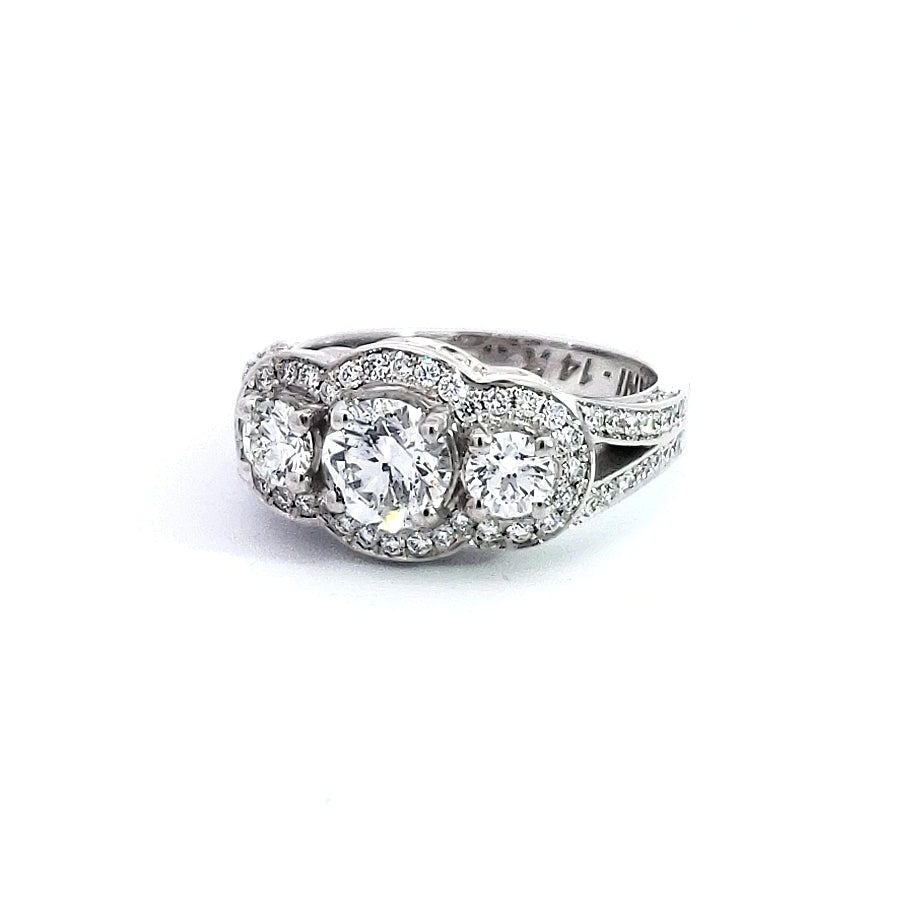 14K White Gold 2.52cttw Diamond Halo Engagement Ring, Size 6.5