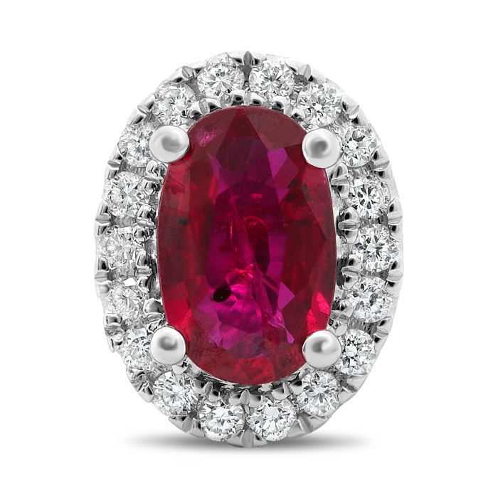 18K White Gold Ruby and Diamond Halo Stud Earrings