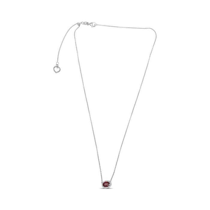 18K White Gold Ruby and Diamond Halo Necklace, 16-18&quot;