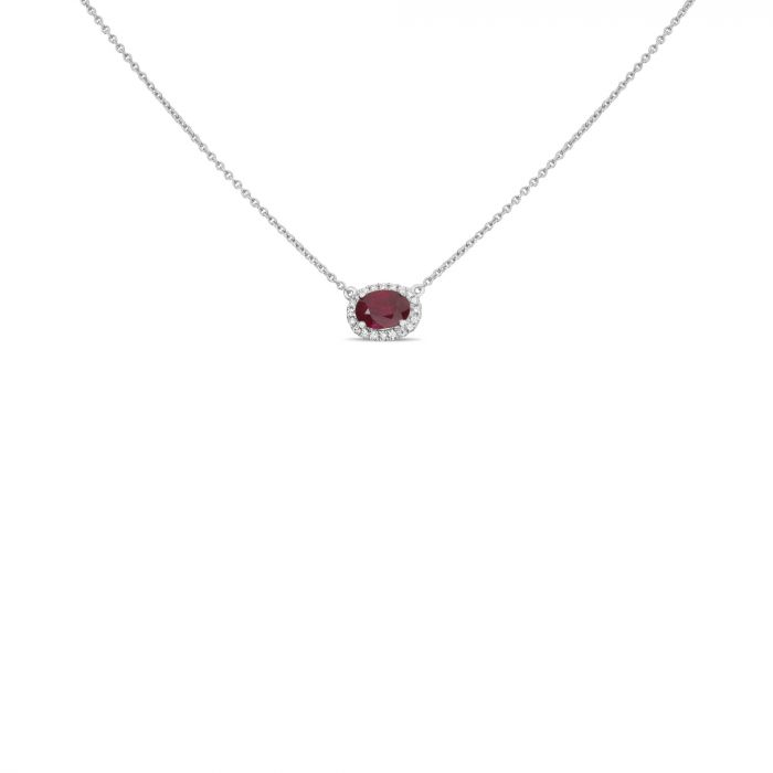 Collar con halo de diamantes y rubíes en oro blanco de 18 quilates, 40,6 a 45,7 cm