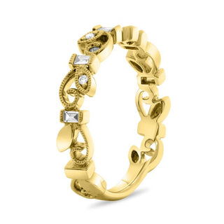 Banda de desplazamiento de hiedra con diamantes de 0,16 quilates en oro blanco, amarillo o rosa de 14 quilates 