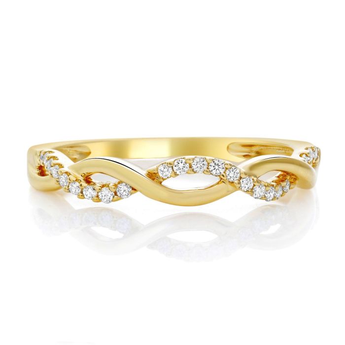 Anillo ondulado de diamantes de 0,13 quilates en oro blanco, amarillo o rosa de 14 quilates 