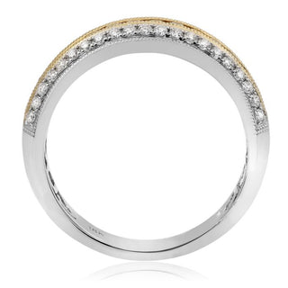 Alianza de boda de diamantes amarillos y blancos de dos tonos de 18 quilates