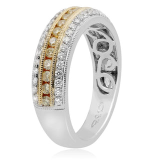 Alianza de boda de diamantes amarillos y blancos de dos tonos de 18 quilates