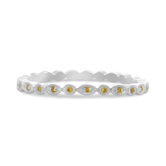 Banda de diamantes amarillos naturales elegantes de talla marquesa y lunares de oro blanco de 14 quilates
