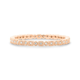 Anillo de eternidad milgrain geométrico de diamantes de 0,06 quilates de oro blanco, amarillo o rosa de 14 quilates
