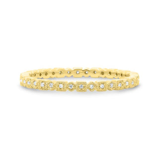 Anillo de eternidad milgrain geométrico de diamantes de 0,06 quilates de oro blanco, amarillo o rosa de 14 quilates