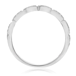 Anillo de oro blanco, amarillo o rosa de 14 quilates con diamantes de 0,11 quilates en forma de marquesa milgrain 