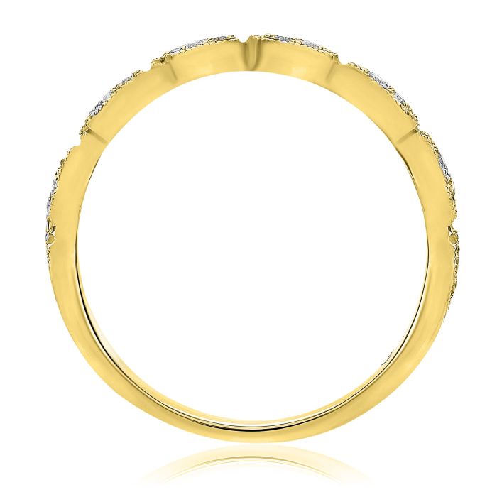 Anillo de oro blanco, amarillo o rosa de 14 quilates con diamantes de 0,11 quilates en forma de marquesa milgrain 