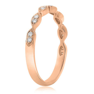Anillo de oro blanco, amarillo o rosa de 14 quilates con diamantes de 0,11 quilates en forma de marquesa milgrain 