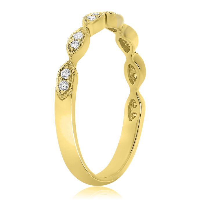14K White, Yellow or Rose Gold 0.11cttw Diamond Milgrain Marquise Ring