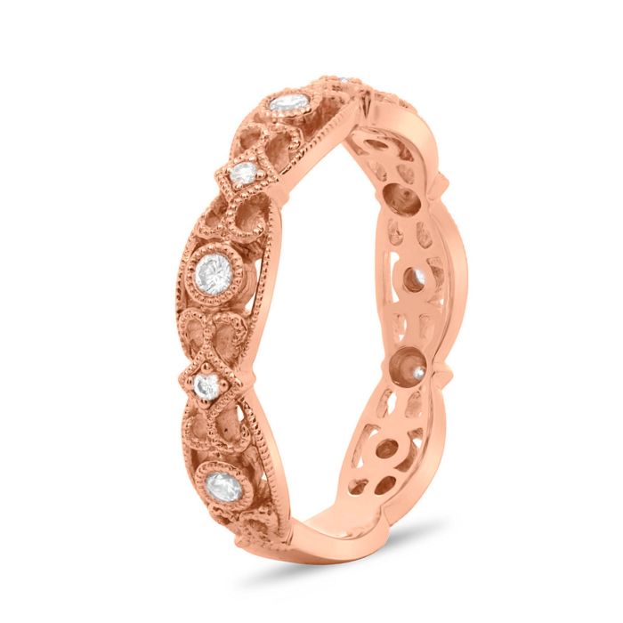 14K White, Yellow or Rose Gold 0.20cttw Ornate Milgrain Diamond Band