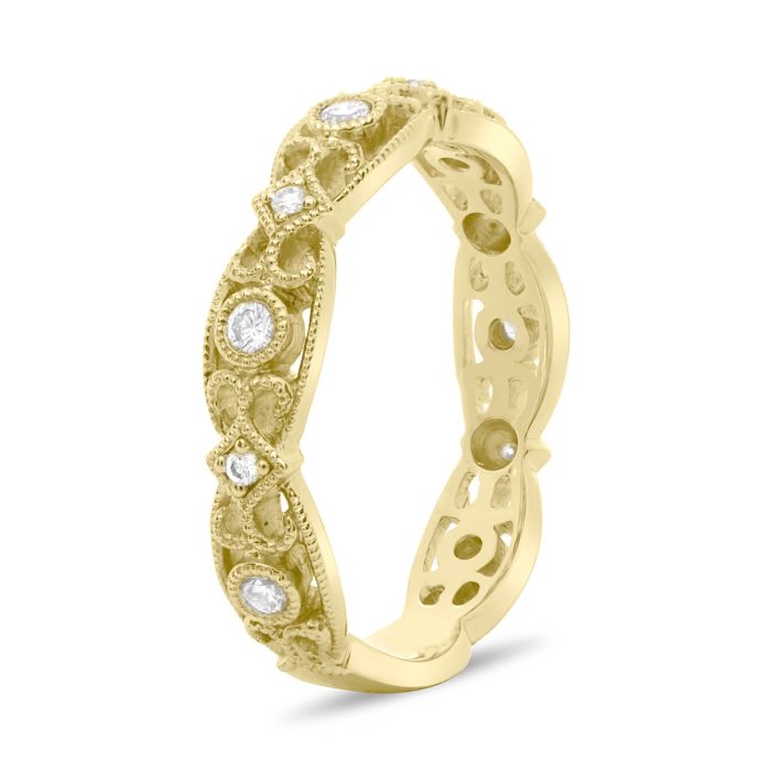 14K White, Yellow or Rose Gold 0.20cttw Ornate Milgrain Diamond Band