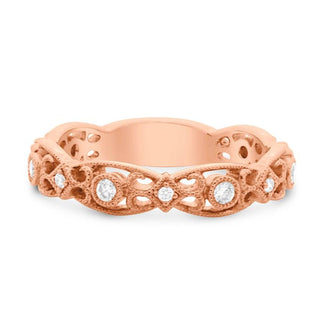 14K White, Yellow or Rose Gold 0.20cttw Ornate Milgrain Diamond Band