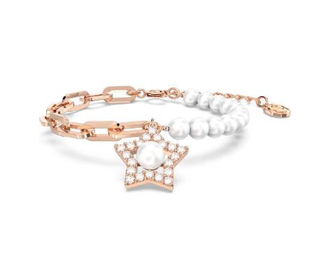 Pulsera Swarovski Stella, perlas de cristal, estrella, blanco, baño en tono oro rosa 5645461- Discontinuado 