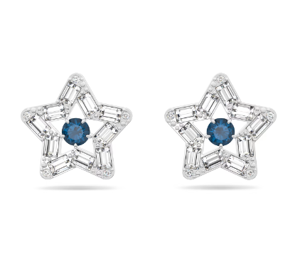 Swarovski Stella Stud Earrings, Star, Blue, Rhodium Plated 5639188-Discontinued