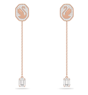 Swarovski Signum Drop Earrings, Swan, White, Rose Gold-tone Plated 5628569- Discontinued